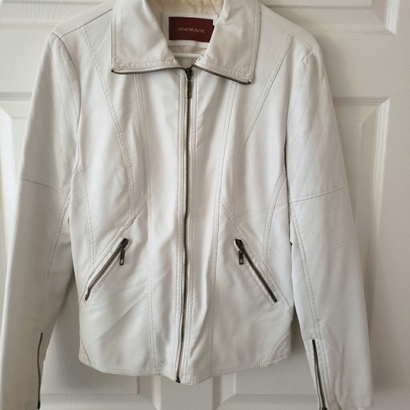 Faux leather fitted jacket a large but runs small. In very good shape. - Picture 1 of 5